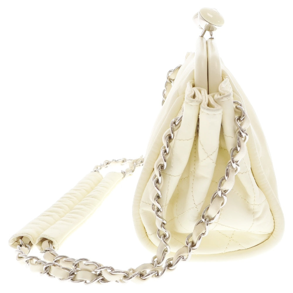 CHANEL(シャネル) ココマーク がま口 チェーンショルダーバッグ クリーム レザー シルバー金具