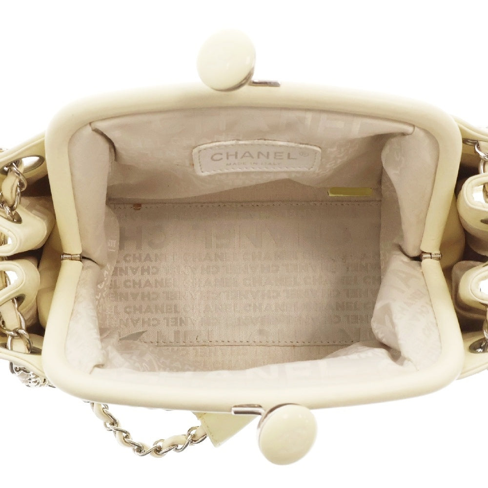 CHANEL(シャネル) ココマーク がま口 チェーンショルダーバッグ クリーム レザー シルバー金具