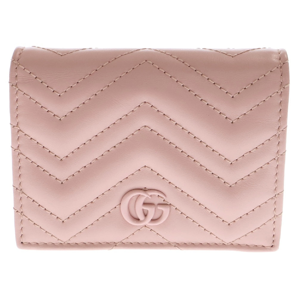 GUCCI(グッチ) GGマーモント コンパクトウォレット ピンク レザー 三つ折り財布 コインケース 466492