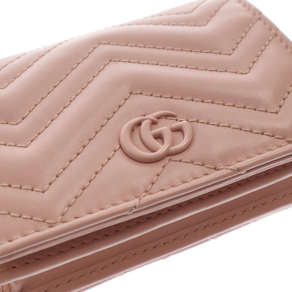 GUCCI(グッチ) GGマーモント コンパクトウォレット ピンク レザー 三つ折り財布 コインケース 466492