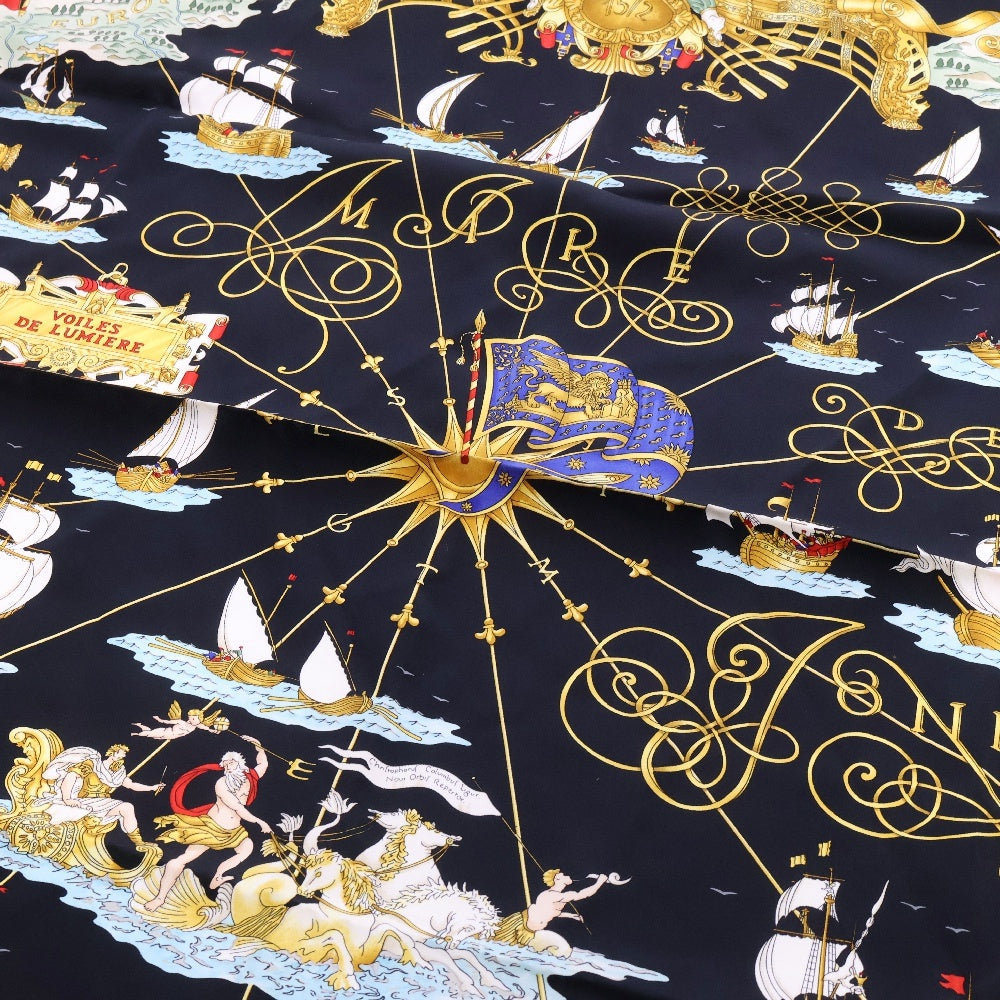 HERMES(エルメス) カレ90 VOILES DE LUMIERE 光の帆船 スカーフ ブラック スカーフ シルク