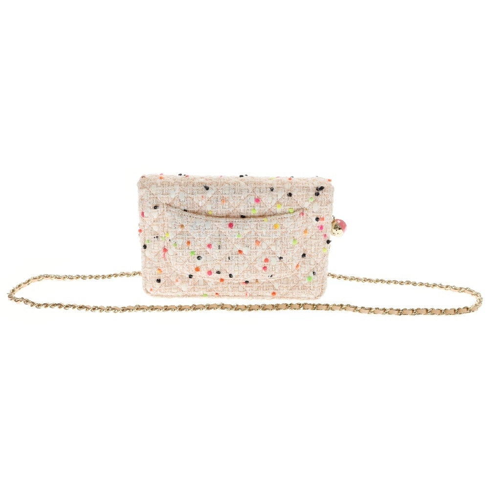 CHANEL(シャネル) チェーンウォレット マルチカラー ツイード ショルダーウォレット 長財布 ピンク ゴールド金具 斜め掛けバッグ 肩掛けバッグ ショルダーバッグ