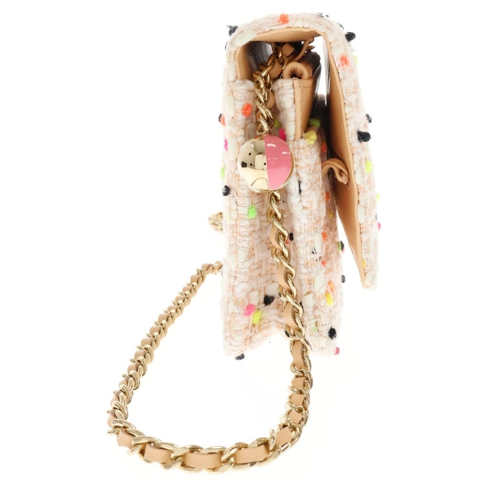 CHANEL(シャネル) チェーンウォレット マルチカラー ツイード ショルダーウォレット 長財布 ピンク ゴールド金具 斜め掛けバッグ 肩掛けバッグ ショルダーバッグ