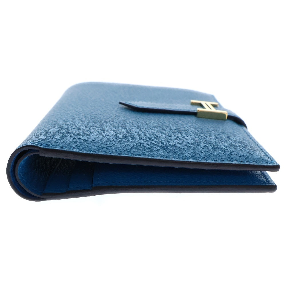 HERMES(エルメス) ベアンコンパクト ブルーザンジバル シェーブル ゴールド金具 三つ折り財布 W刻印