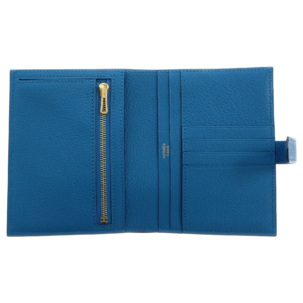 HERMES(エルメス) ベアンコンパクト ブルーザンジバル シェーブル ゴールド金具 三つ折り財布 W刻印
