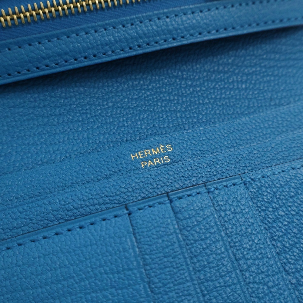 HERMES(エルメス) ベアンコンパクト ブルーザンジバル シェーブル ゴールド金具 三つ折り財布 W刻印