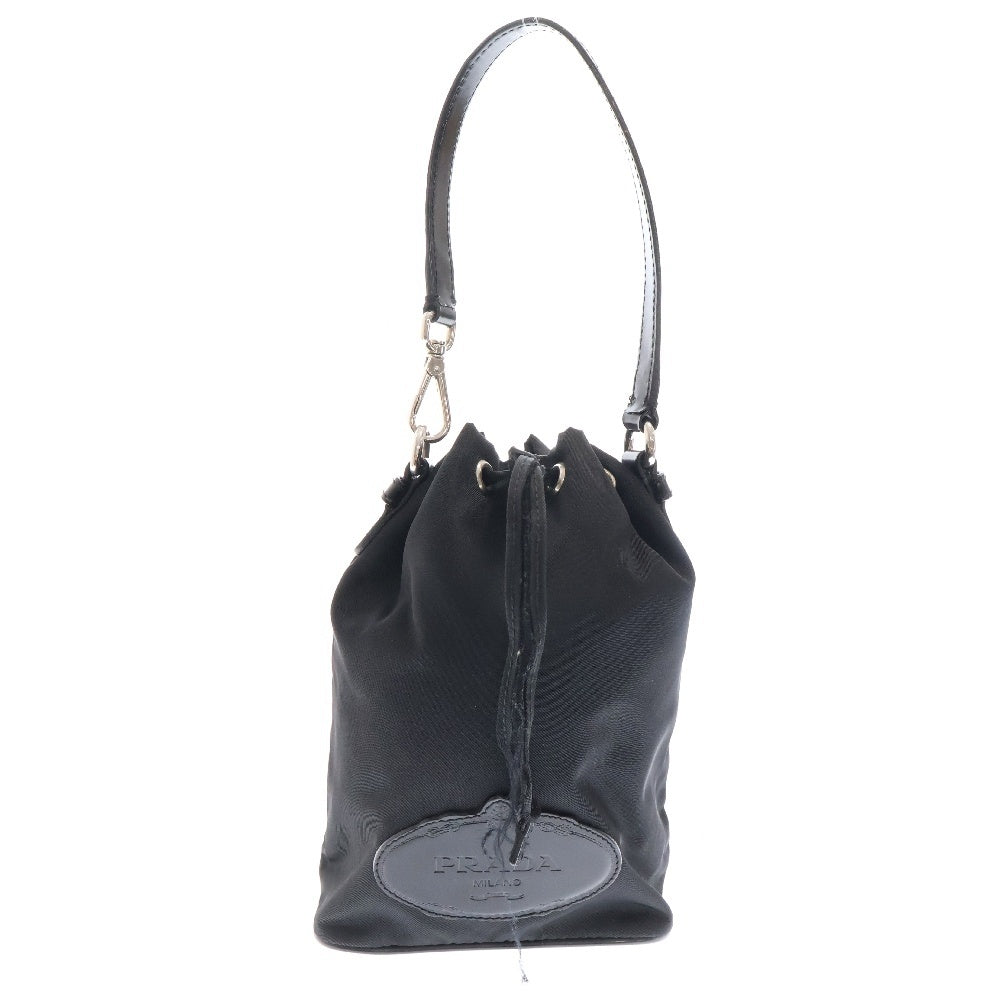 PRADA(プラダ) テスート レザービッグロゴナイロン巾着ハンドバッグ ブラック