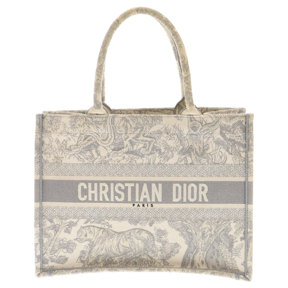 Christian Dior(クリスチャンディオール) ブックトート ミディアム ハンドバッグ グレー アイボリー×キャンバス トワルドゥジュイ エンブロイダリー
