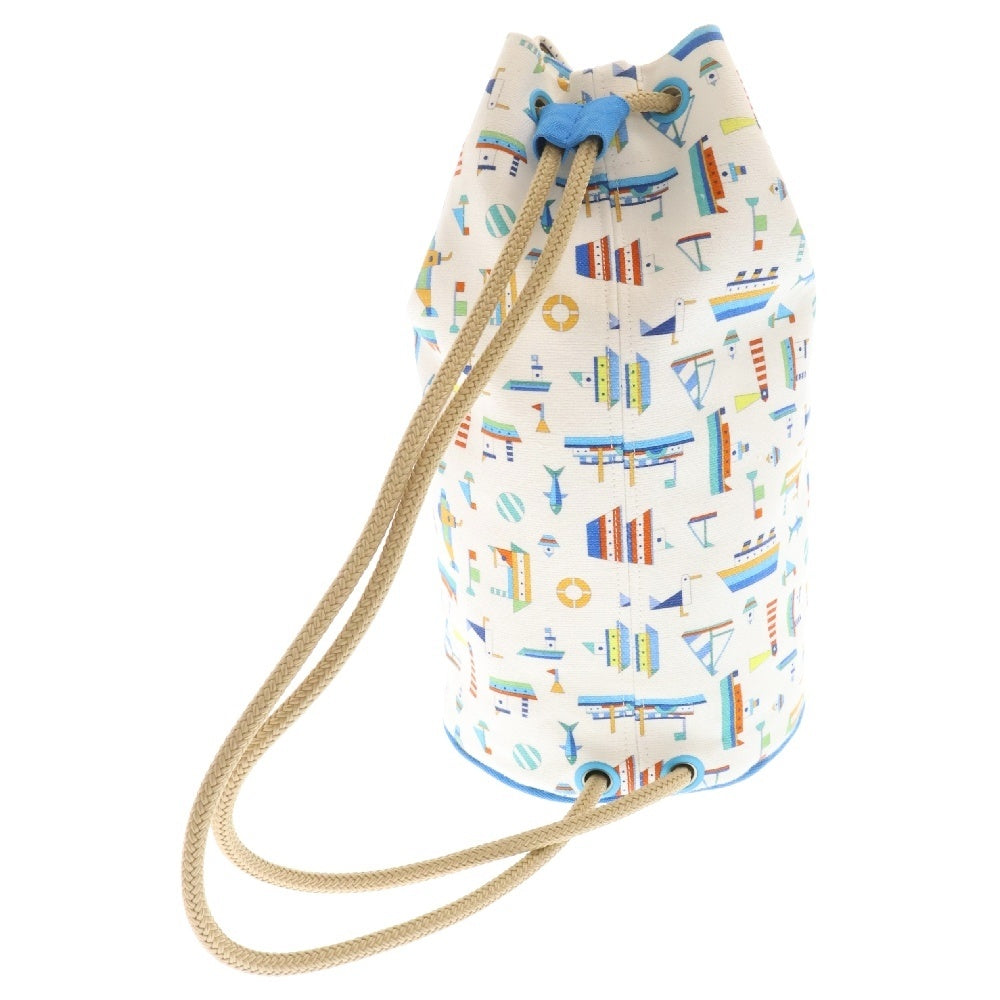 HERMES(エルメス) マリンプリント プティシャルティエ 巾着バッグ ショルダーバッグ ホワイト キャンバス