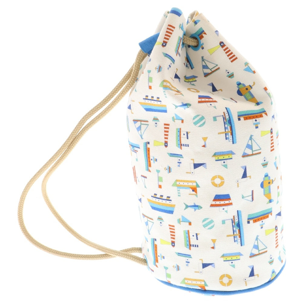 HERMES(エルメス) マリンプリント プティシャルティエ 巾着バッグ ショルダーバッグ ホワイト キャンバス