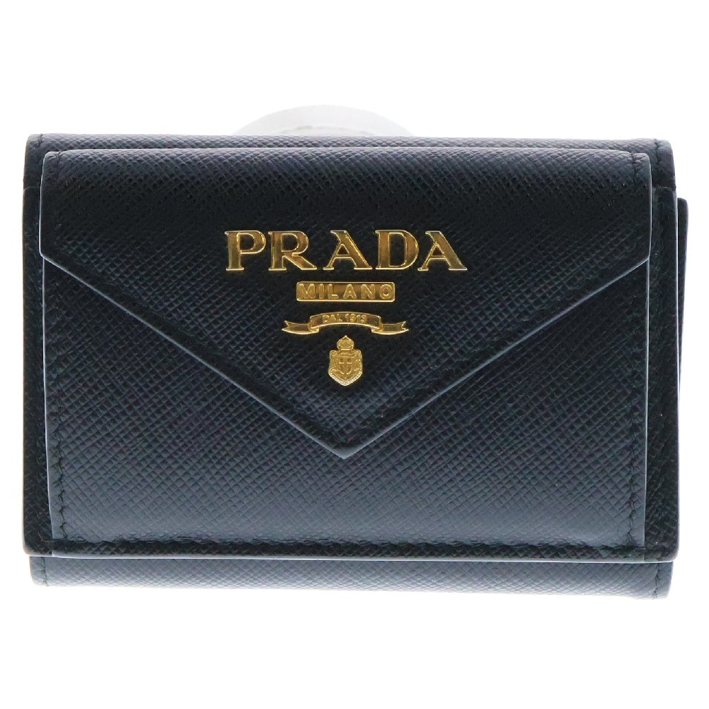 PRADA(プラダ) サフィアーノ 三つ折り財布 ブラック レザー 1MH021 コンパクトウォレット