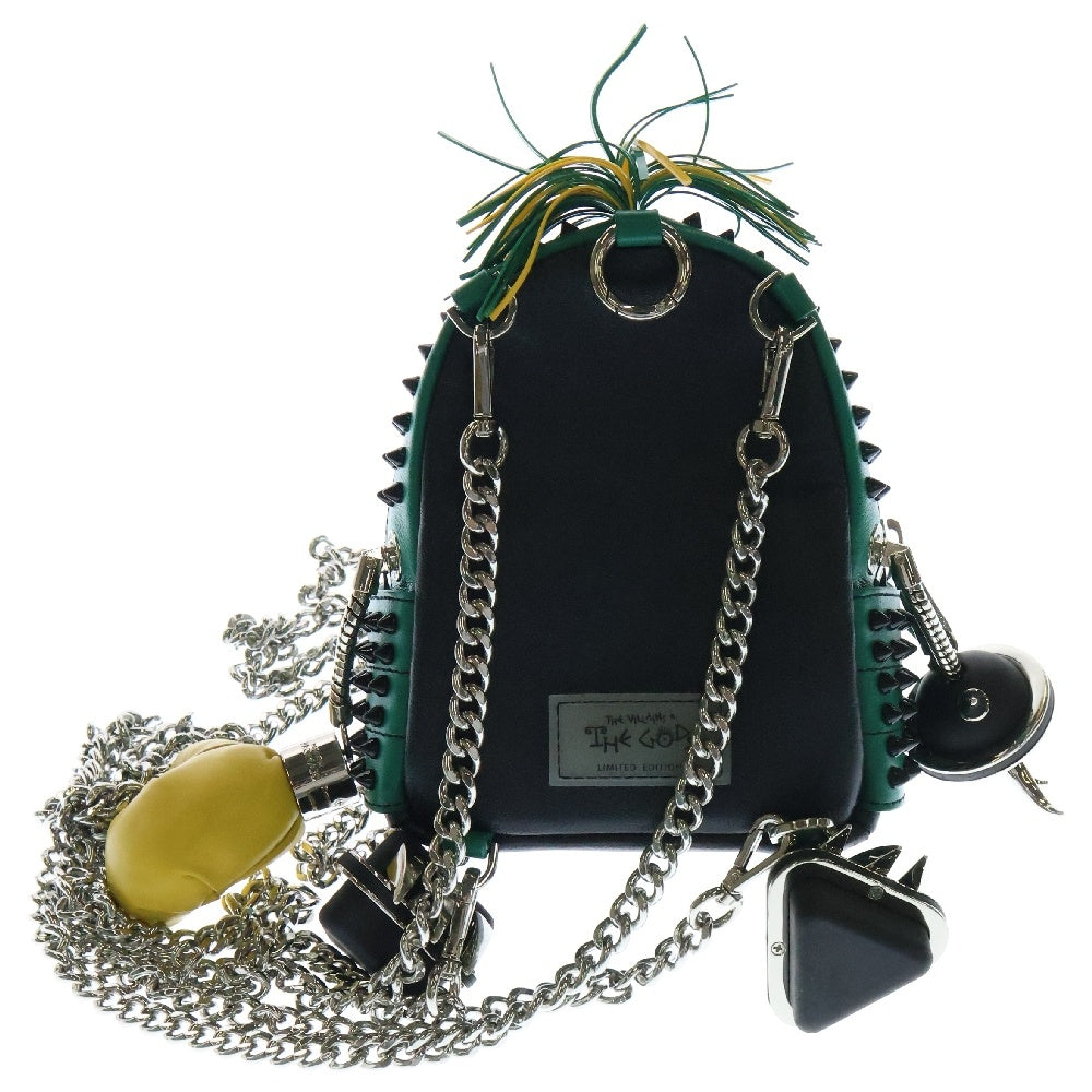 MAISON PROMAX(メゾン プロマックス) THE VILLANS THE GODS 2WAY レザー スタッズ ショルダーバッグ バックパック リュック ブラック×グリーン×イエロー