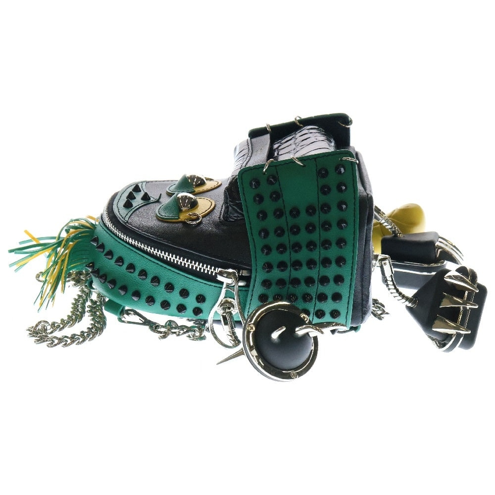 MAISON PROMAX(メゾン プロマックス) THE VILLANS THE GODS 2WAY レザー スタッズ ショルダーバッグ バックパック リュック ブラック×グリーン×イエロー