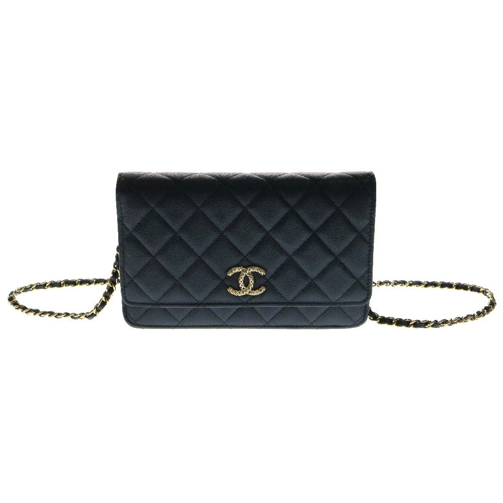 CHANEL(シャネル) ココマーク チェーンウォレット ブラック キャビアスキン ゴールド金具 ショルダーバッグ