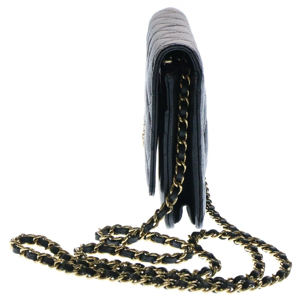 CHANEL(シャネル) ココマーク チェーンウォレット ブラック キャビアスキン ゴールド金具 ショルダーバッグ