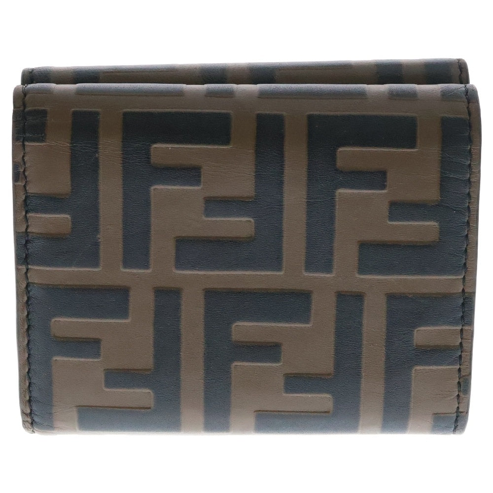 FENDI(フェンディ) FFダイヤモンド 三つ折り財布 コンパクトウォレット ゴールド金具 ブラウン ズッカ柄 レザー 8M0480