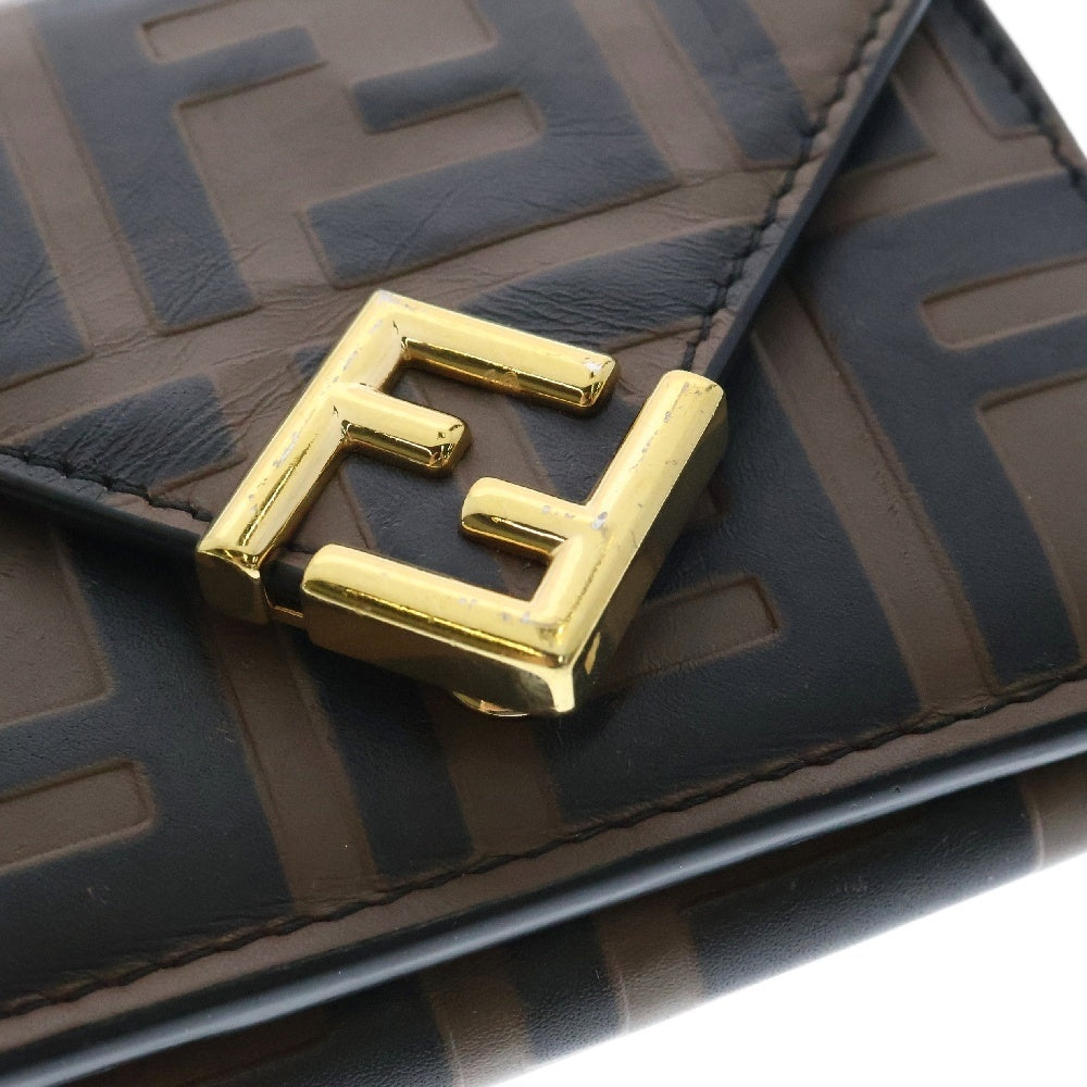 FENDI(フェンディ) FFダイヤモンド 三つ折り財布 コンパクトウォレット ゴールド金具 ブラウン ズッカ柄 レザー 8M0480