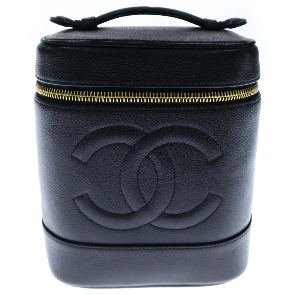 CHANEL(シャネル) バニティ ハンドバッグ ココマーク メイクポーチ キャビアスキン ブラック ゴールド金具