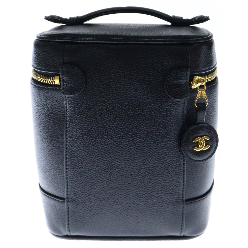 CHANEL(シャネル) バニティ ハンドバッグ ココマーク メイクポーチ キャビアスキン ブラック ゴールド金具