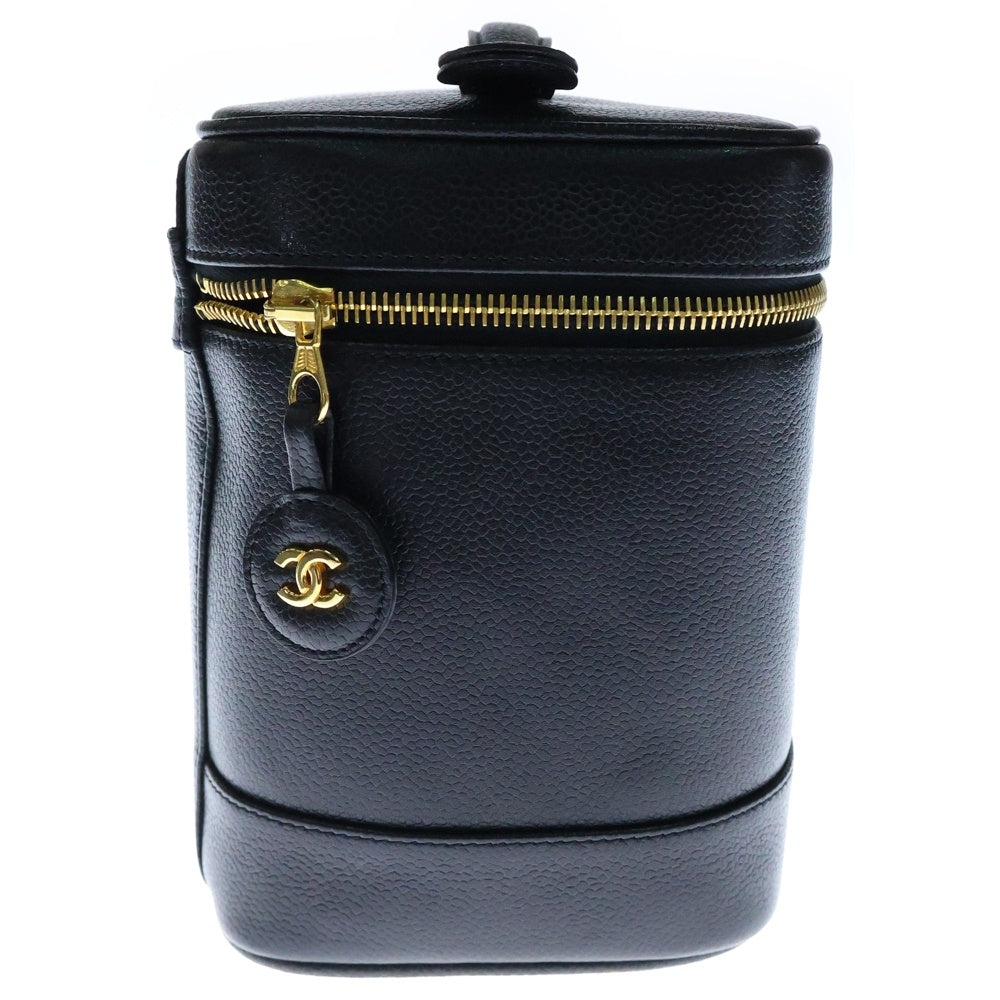 CHANEL(シャネル) バニティ ハンドバッグ ココマーク メイクポーチ キャビアスキン ブラック ゴールド金具