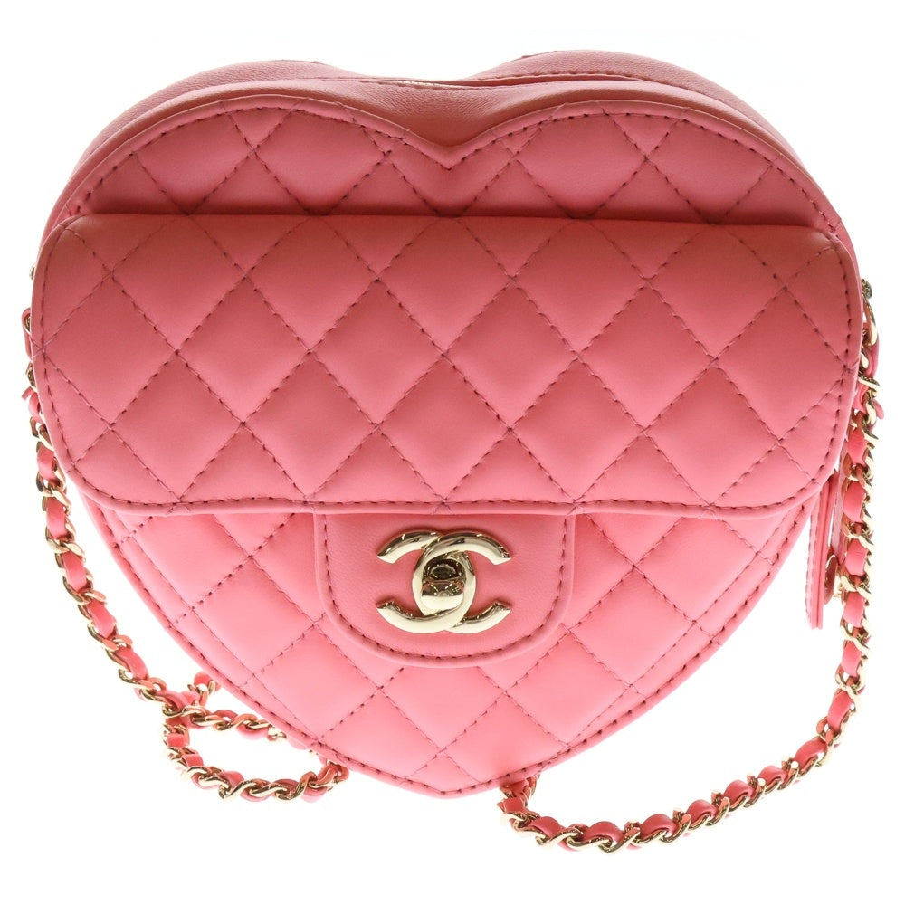 CHANEL(シャネル) マトラッセ ハート チェーンショルダーバッグ ピンク ラムスキン ゴールド金具 プレート