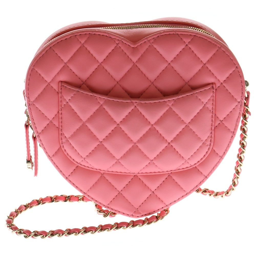 CHANEL(シャネル) マトラッセ ハート チェーンショルダーバッグ ピンク ラムスキン ゴールド金具 プレート