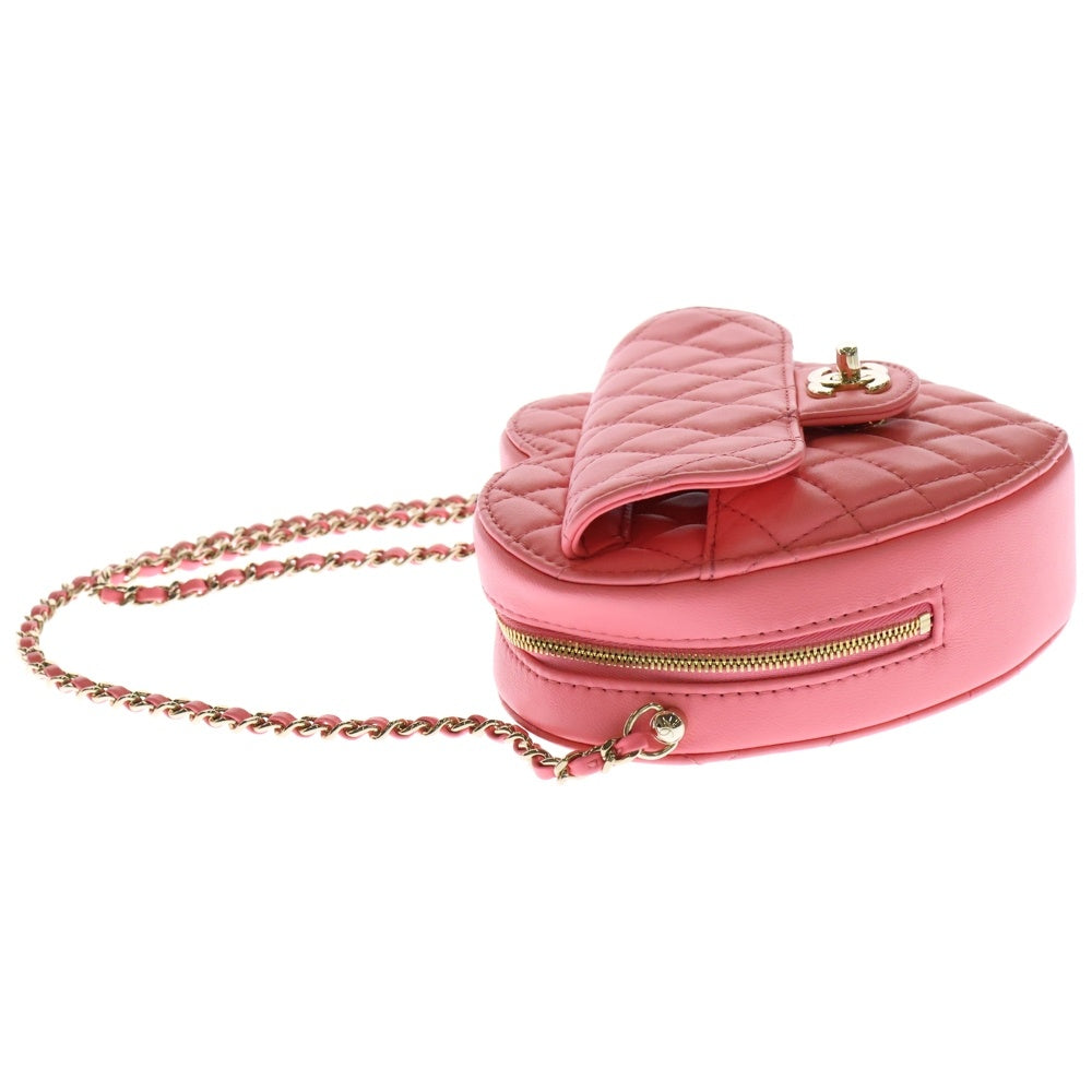 CHANEL(シャネル) マトラッセ ハート チェーンショルダーバッグ ピンク ラムスキン ゴールド金具 プレート