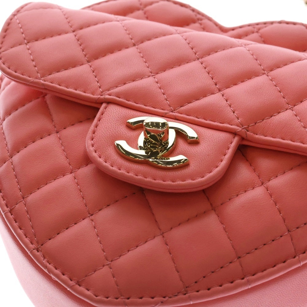 CHANEL(シャネル) マトラッセ ハート チェーンショルダーバッグ ピンク ラムスキン ゴールド金具 プレート
