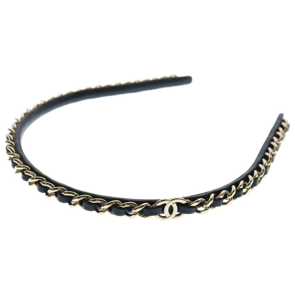 レア　CHANEL シャネル　カチューシャ　ブラック CHANEL(シャネル) ココマーク チェーンモチーフ カチューシャ ヘア
