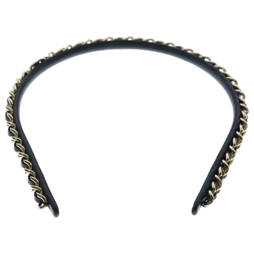 CHANEL(シャネル) ココマーク チェーンモチーフ カチューシャ ヘアバンド ブラック ゴールド金具