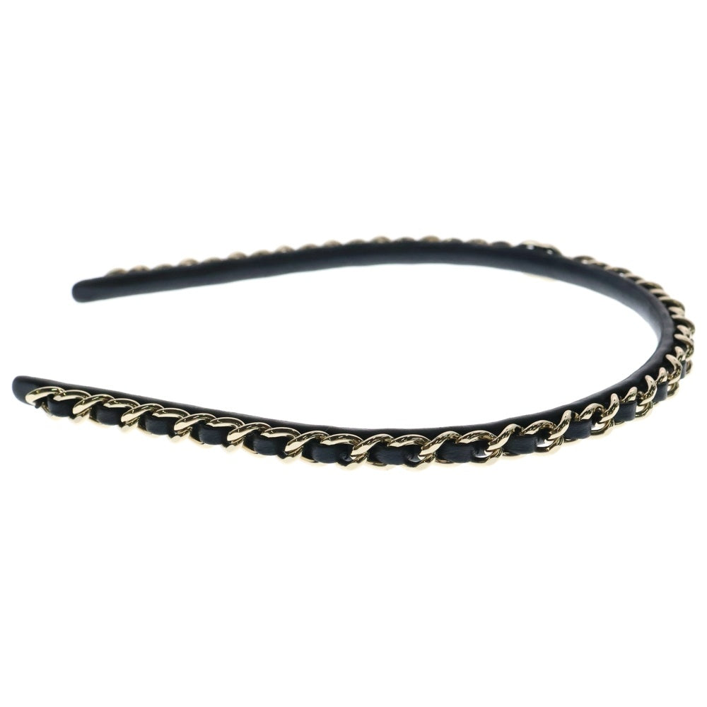 CHANEL(シャネル) ココマーク チェーンモチーフ カチューシャ ヘアバンド ブラック ゴールド金具