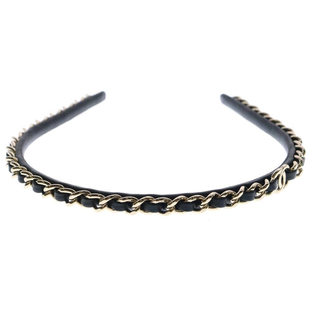 CHANEL(シャネル) ココマーク チェーンモチーフ カチューシャ ヘアバンド ブラック ゴールド金具