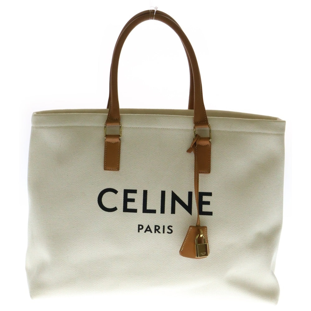 CELINE(セリーヌ) ホリゾンタルカバ ロゴ キャンバストートバッグ ホワイト