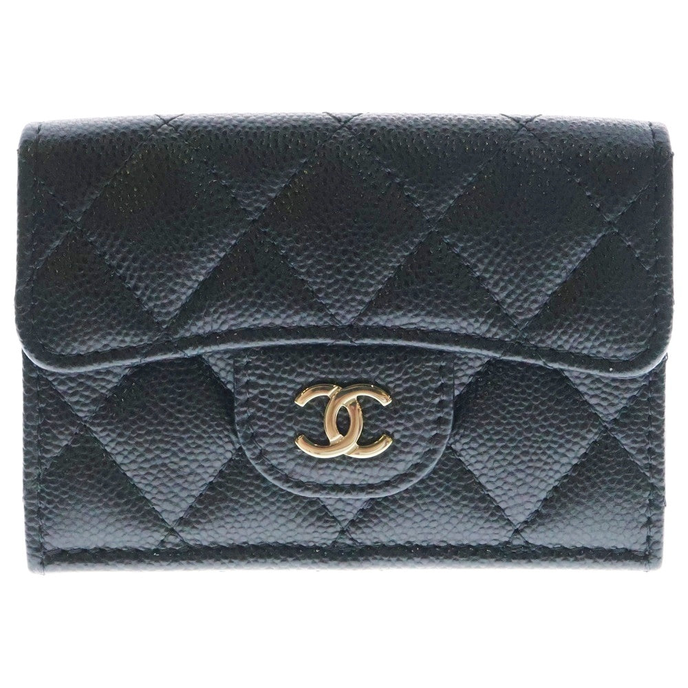 CHANEL(シャネル) マトラッセ 三つ折り財布 ブラック キャビアスキン ゴールド金具 AP0230 コンパクトウォレット