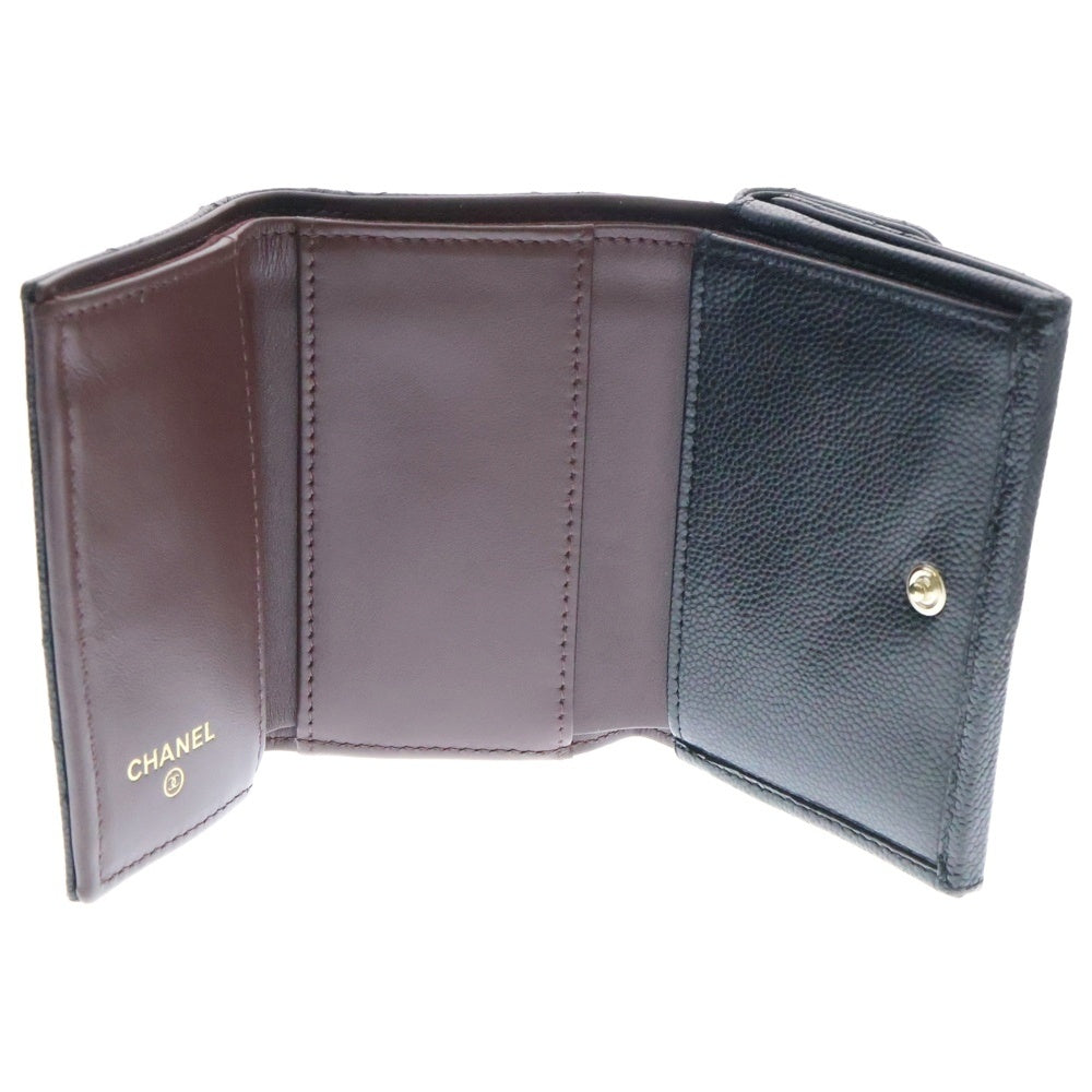 CHANEL(シャネル) マトラッセ 三つ折り財布 ブラック キャビアスキン ゴールド金具 AP0230 コンパクトウォレット
