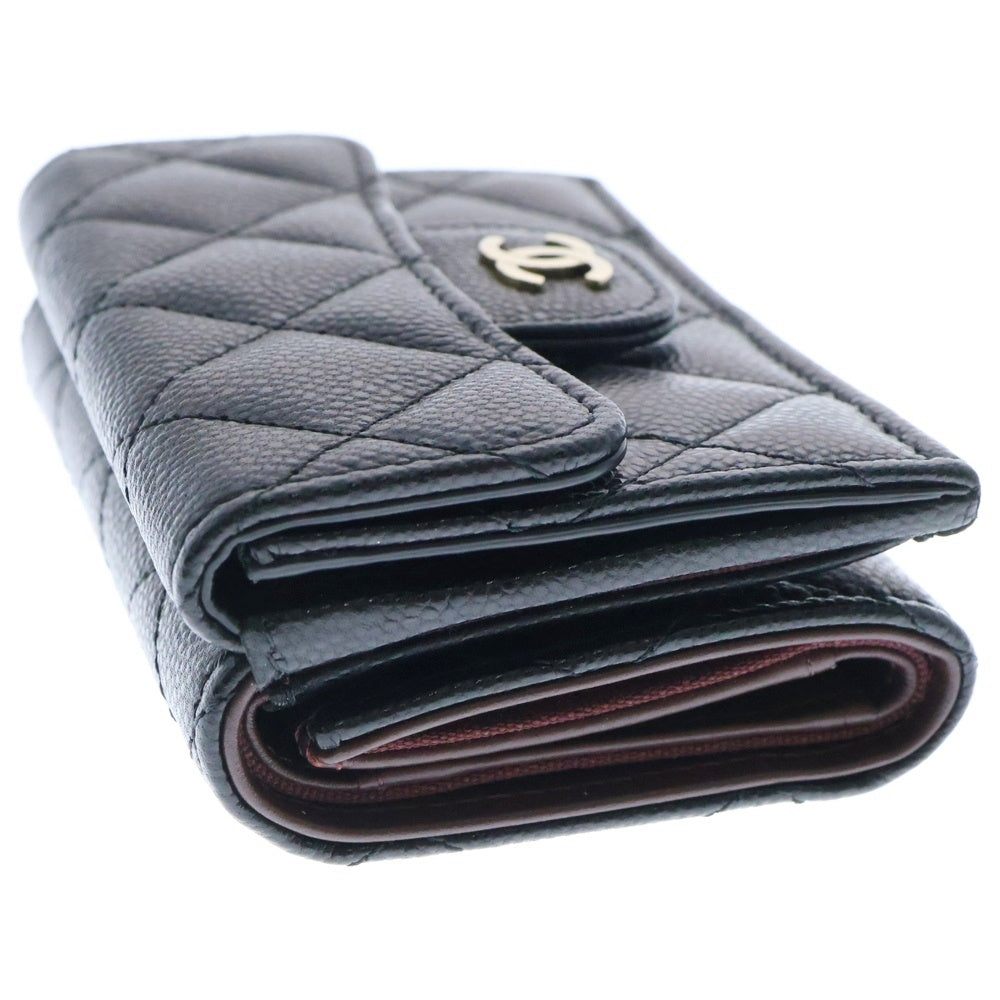 CHANEL(シャネル) マトラッセ 三つ折り財布 ブラック キャビアスキン ゴールド金具 AP0230 コンパクトウォレット