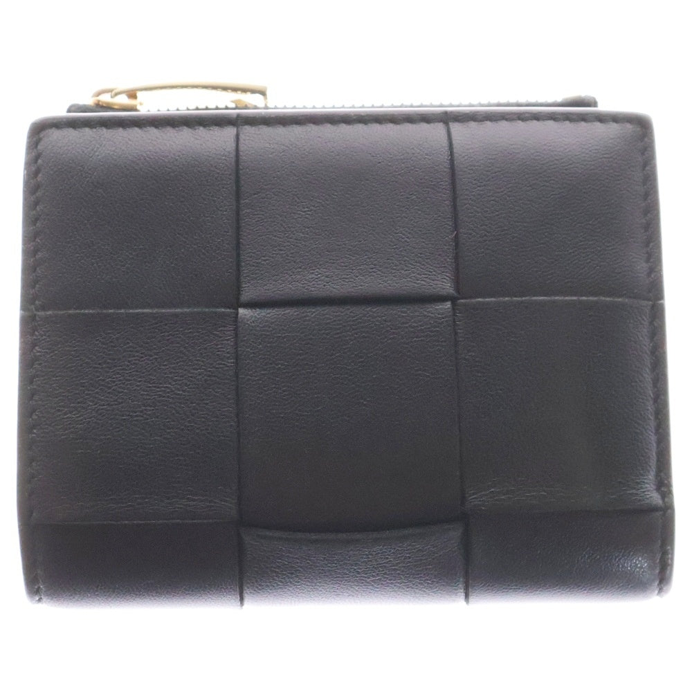 BOTTEGA VENETA(ボッテガヴェネタ) マキシ イントレチャート 2つ折り財布 コンパクトウォレット カードケース ブラック ゴールド金具 レザー 742698VCQC4
