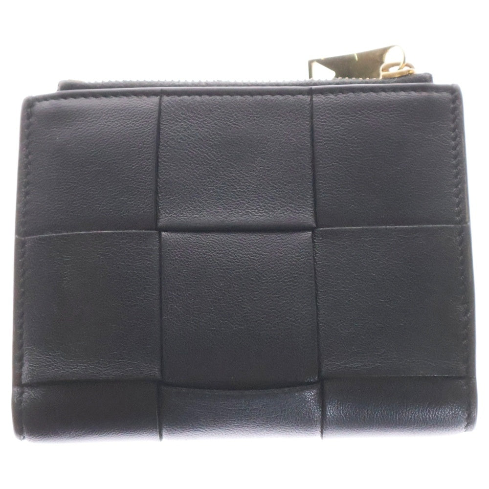 BOTTEGA VENETA(ボッテガヴェネタ) マキシ イントレチャート 2つ折り財布 コンパクトウォレット カードケース ブラック ゴールド金具 レザー 742698VCQC4