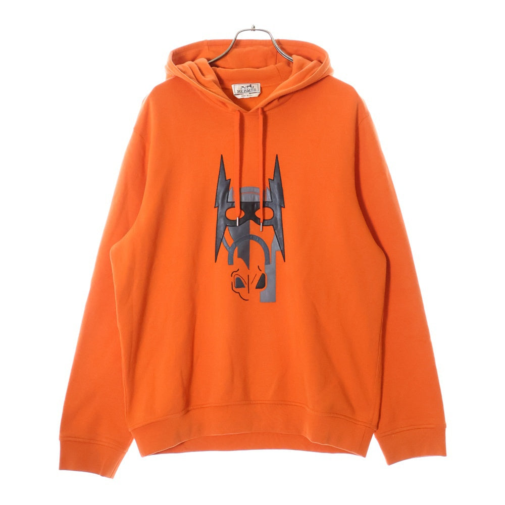 HERMES(エルメス) フロントレザーパッチプルオーバーパーカー オレンジ