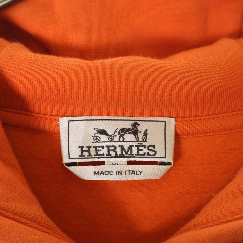 HERMES(エルメス) フロントレザーパッチプルオーバーパーカー オレンジ