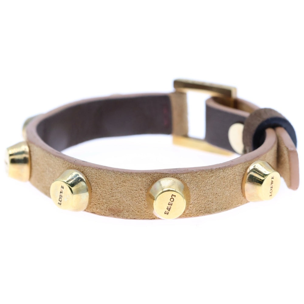 LOEWE(ロエベ) レザーブレスレット スタッズ ロゴ スエード ブラウン ゴールド金具