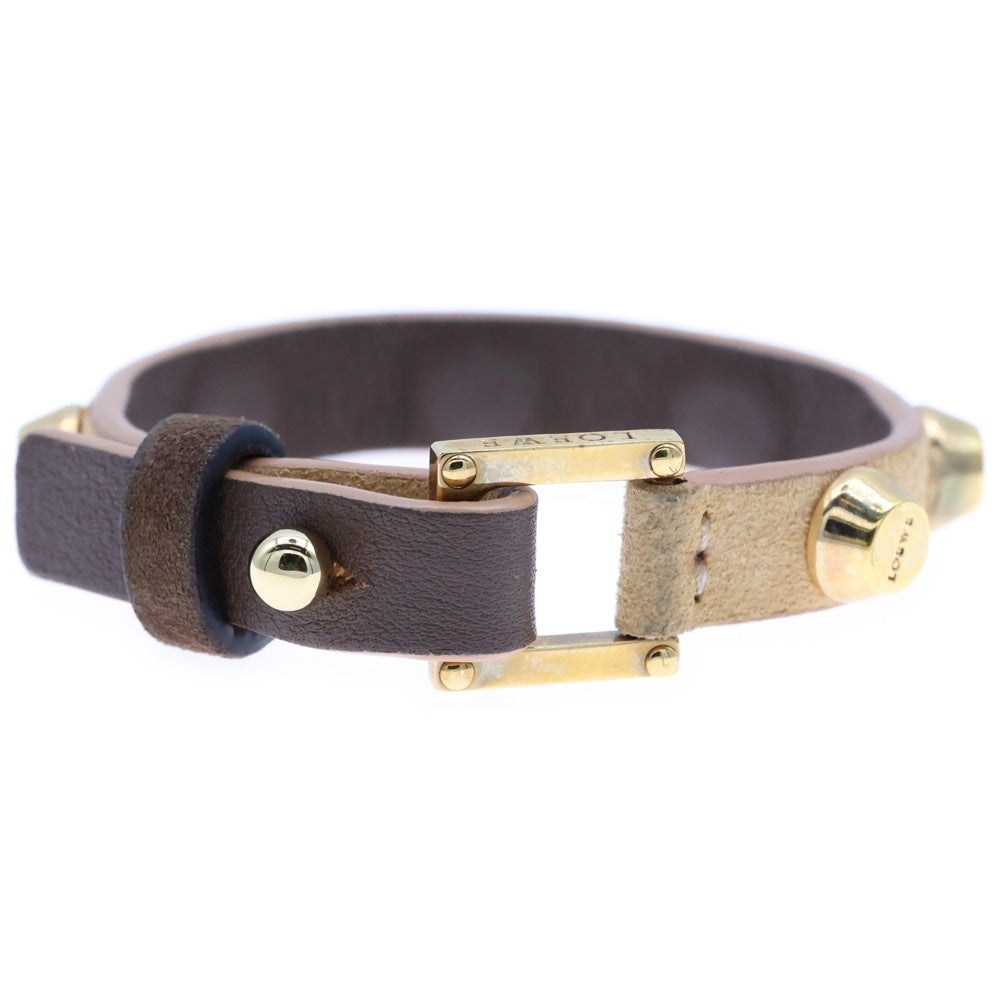 LOEWE(ロエベ) レザーブレスレット スタッズ ロゴ スエード ブラウン ゴールド金具