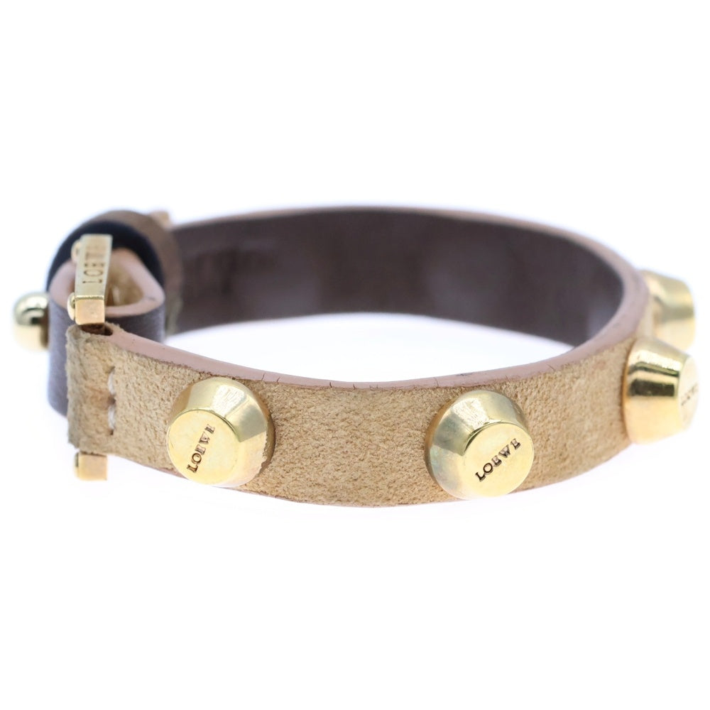 LOEWE(ロエベ) レザーブレスレット スタッズ ロゴ スエード ブラウン ゴールド金具