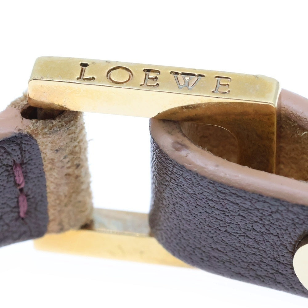 LOEWE(ロエベ) レザーブレスレット スタッズ ロゴ スエード ブラウン ゴールド金具