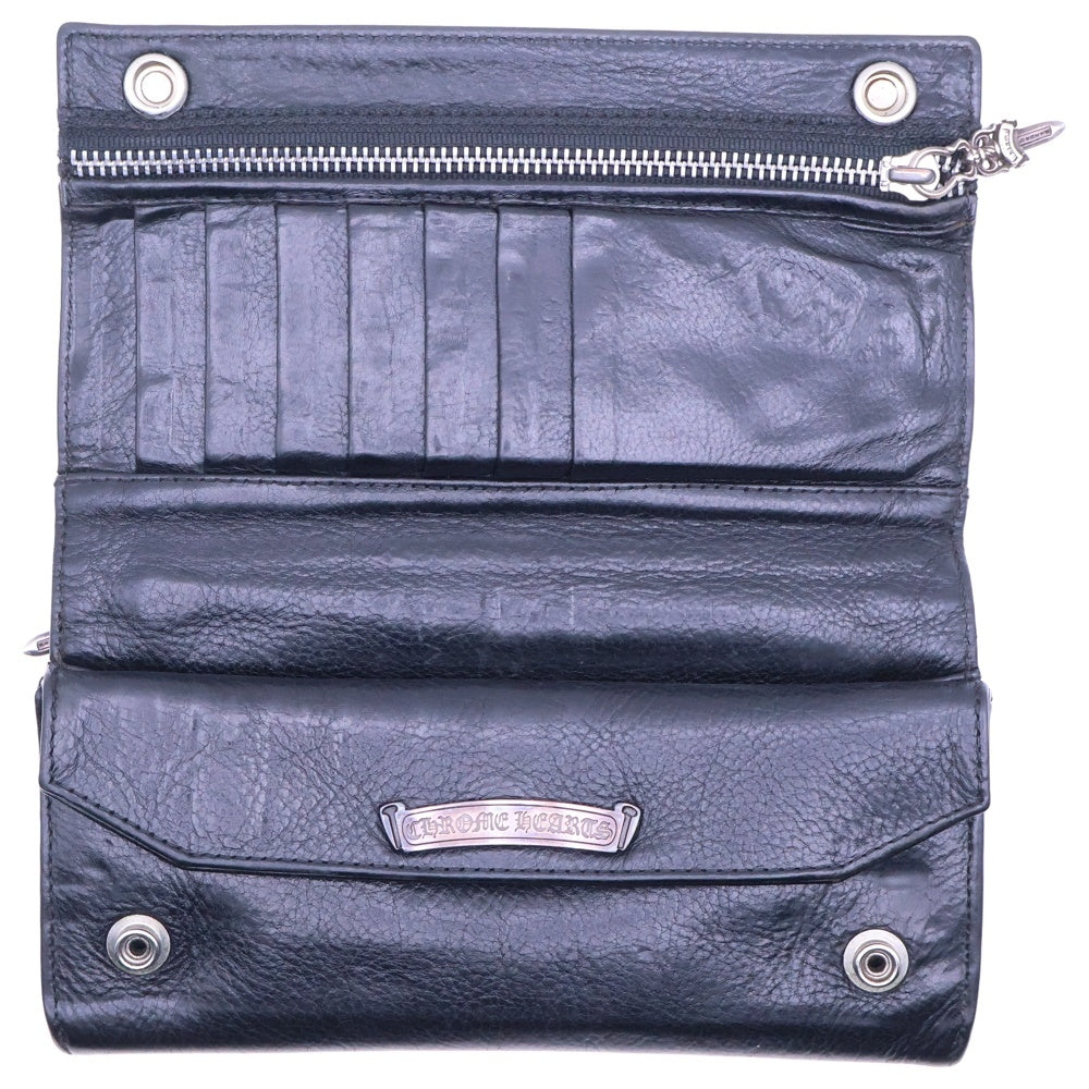 CHROME HEARTS(クロムハーツ) LONG WALLET グリーシー クロスボタンレザー ロングウォレット 長財布 ブラック