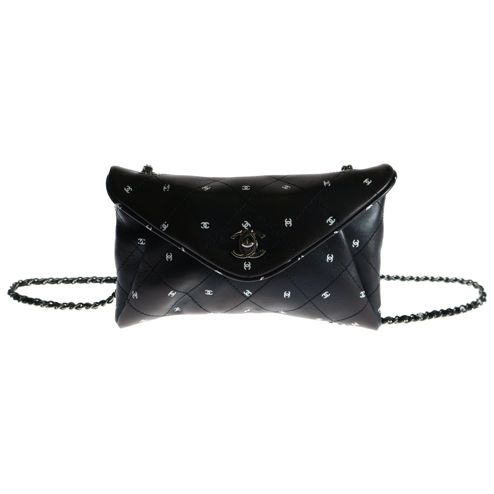 CHANEL(シャネル) マトラッセ ココマークプリント チェーンポシェット ブラック ラムスキン シルバー金具