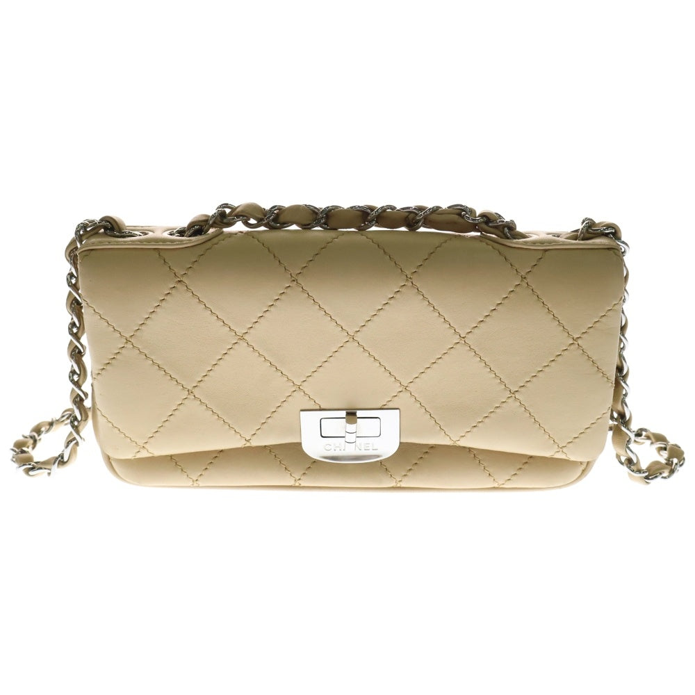CHANEL(シャネル) マトラッセ ワイルドステッチ Sフラップ Wチェーンショルダーバッグ ベージュ ラムスキン SV金具