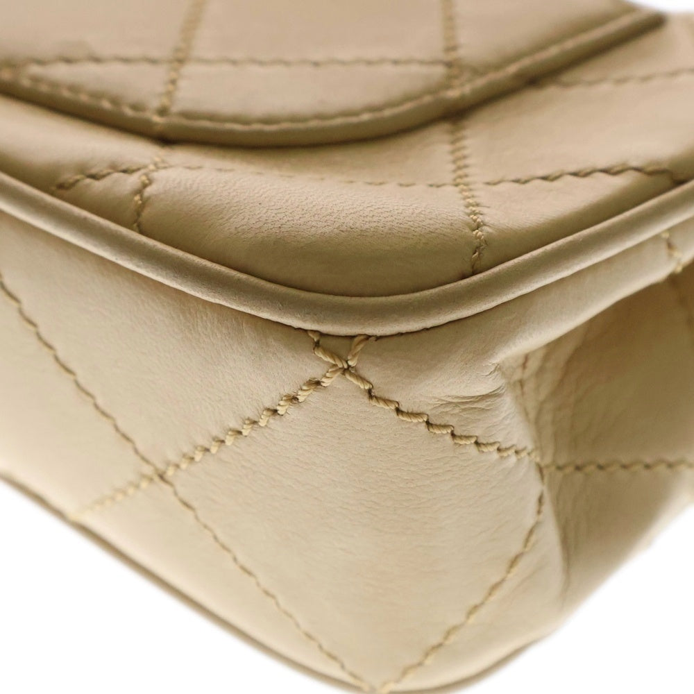 CHANEL(シャネル) マトラッセ ワイルドステッチ Sフラップ Wチェーンショルダーバッグ ベージュ ラムスキン SV金具