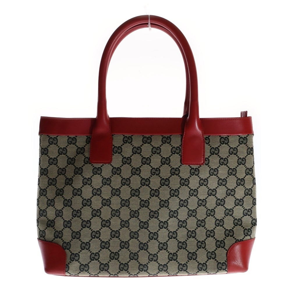 GUCCI(グッチ) GGキャンパス レザー切替トートバッグ ベージュ×レッド レディース 002 1119