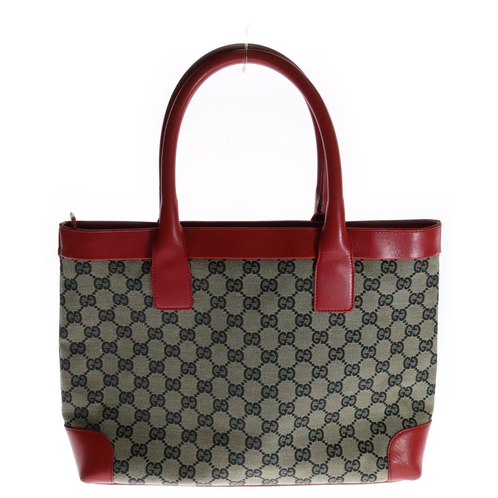 GUCCI(グッチ) GGキャンパス レザー切替トートバッグ ベージュ×レッド レディース 002 1119
